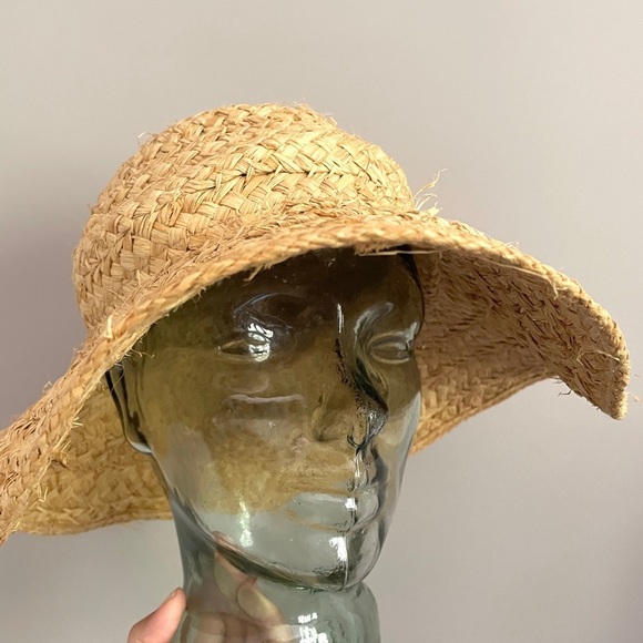 Vintage Natural Straw Raffia Floppy Large Brimmed Hat - O/S - Picture 4 of 6